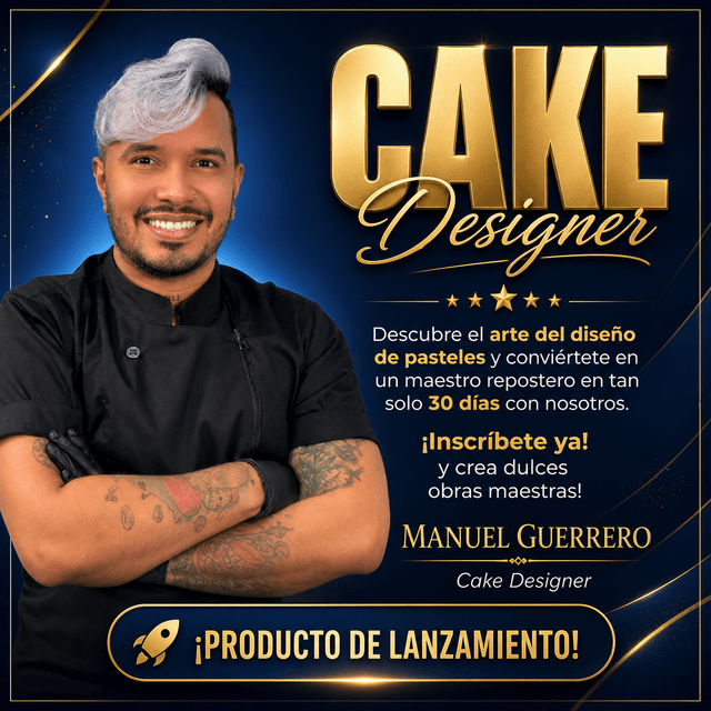 Portada del curso Cake Designer / Diseñador de Pasteles — Manuel Guerrero (Manu Cake)