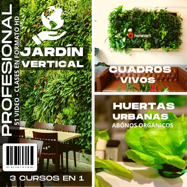 Portada oficial del curso 3 Cursos en 1: Jardín Vertical Profesional, Cuadros Vivos y Huertas Verticales, de Anthony Rodríguez