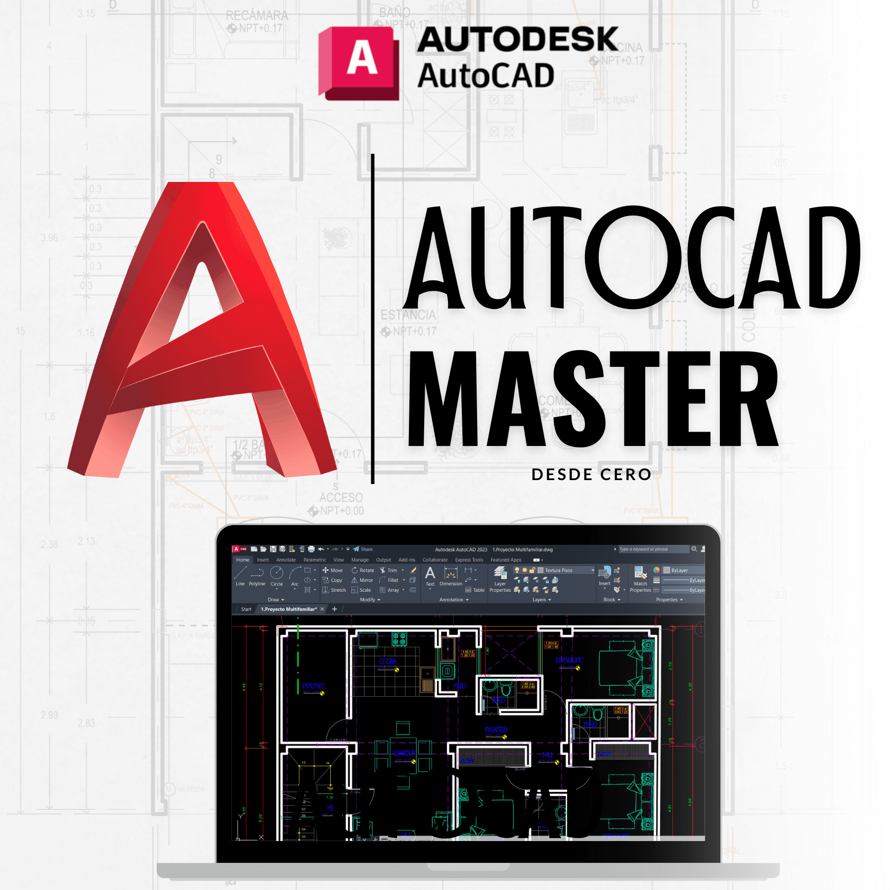 Portada oficial del curso Autocad Master — Stward Flores (Ward Arquitect)